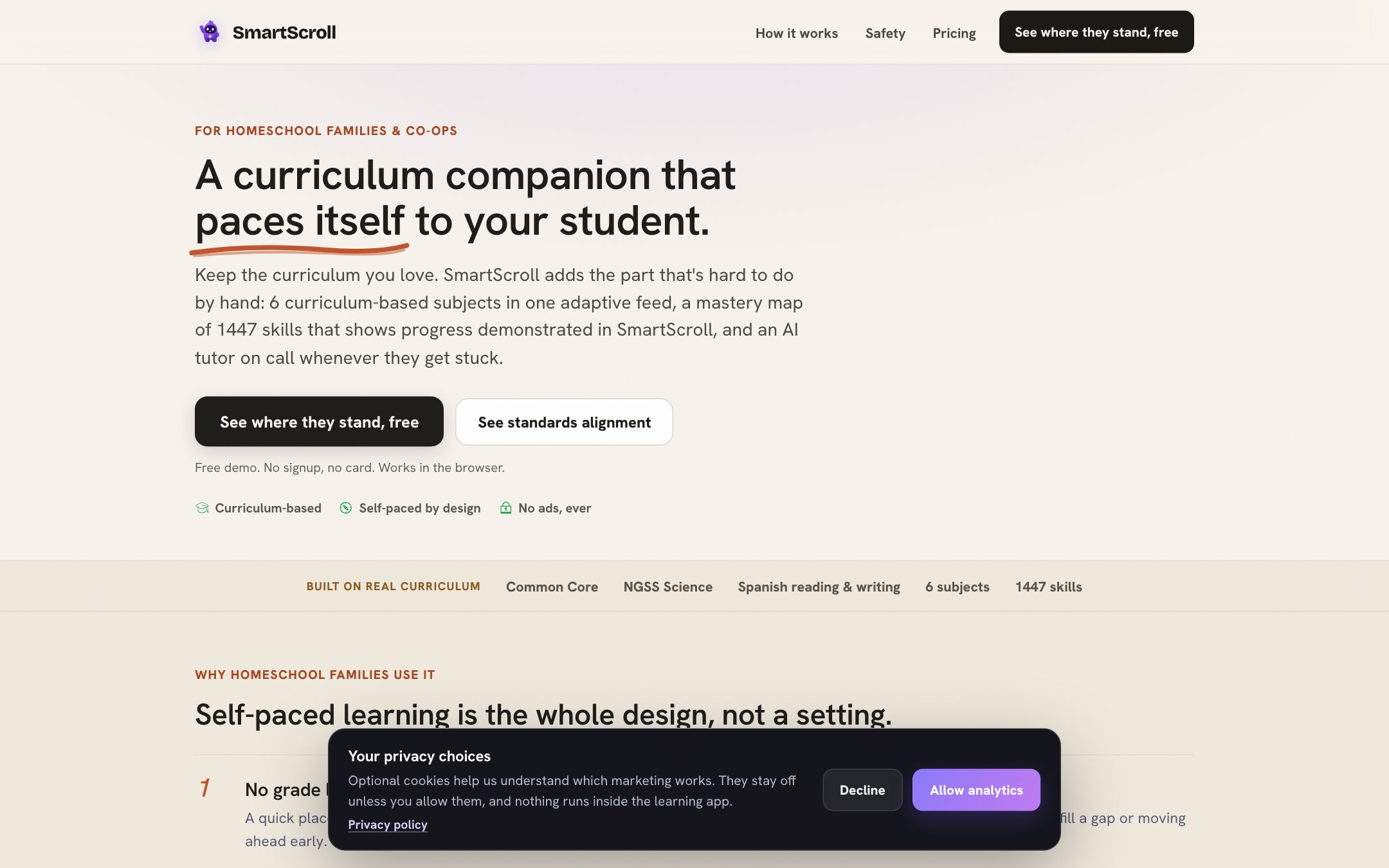 SmartScroll mastery map and parent dashboard for a grades 6–12 student, with Lumi guiding a math skill instead of dumping the answer.
